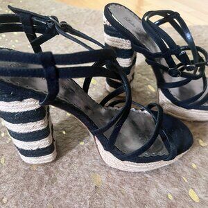 Black Strappy Sandals with Espadrille Heel and Platform